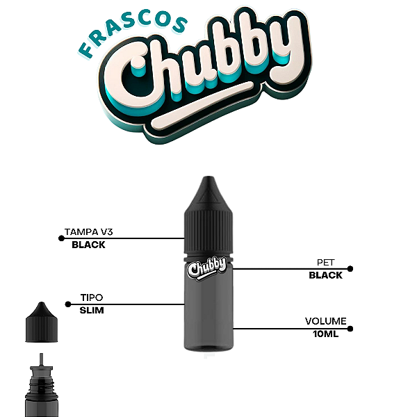 Frasco Chubby V3 10ml | Black/Black - 10un