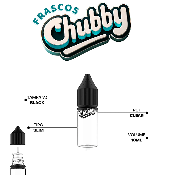 Frasco Chubby V3 10ml | Clear/Black - 10un