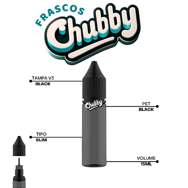 Frasco Chubby V3 15ml | Black/Black - 10un