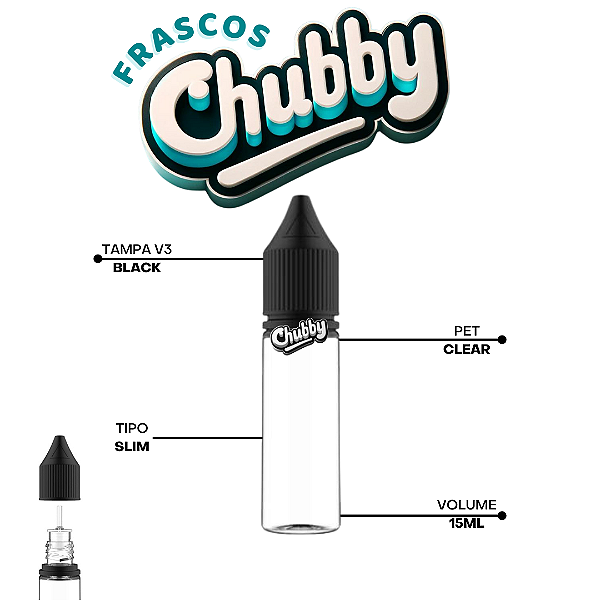 Frasco Chubby V3 15ml | Clear/Black - 10un
