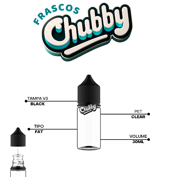 Frasco Chubby V3 30ml FAT | Clear/Black - 10un