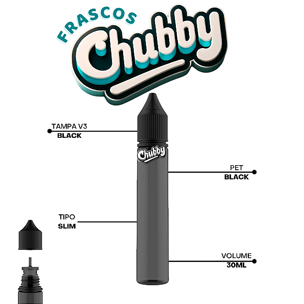 Frasco Chubby V3 30ml SLIM | Black/Black - 10un