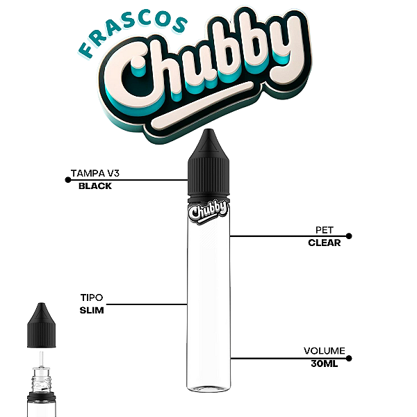 Frasco Chubby V3 30ml SLIM | Clear/Black - 10un