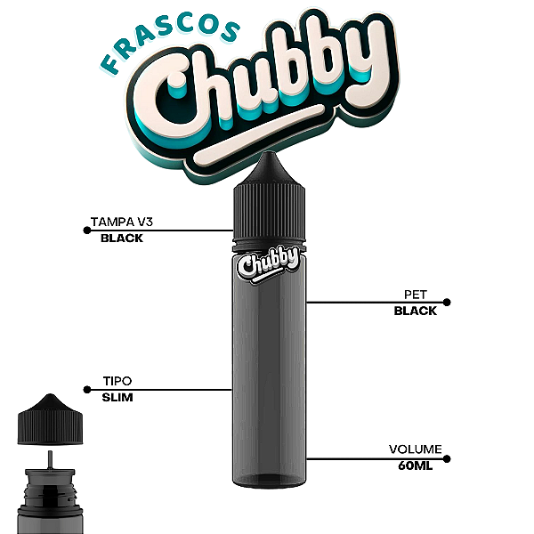Frasco Chubby V3 60ml SLIM | Black/Black - 10un