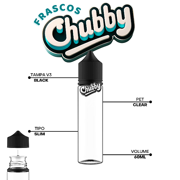 Frasco Chubby V3 60ml SLIM | Clear/Black - 10un