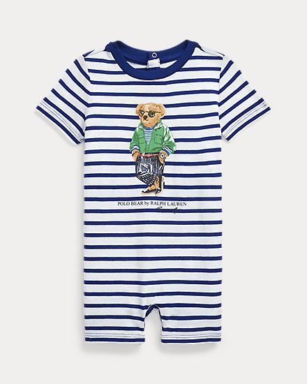 Romper Ralph Lauren Listras Azul e Branco - Baby Buys Brasil