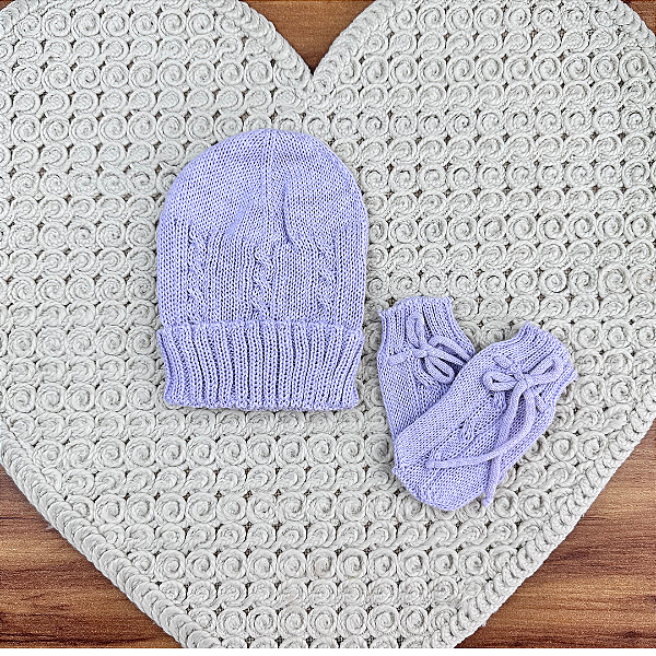 Kit Gorro com Luvas Tricot Lilás