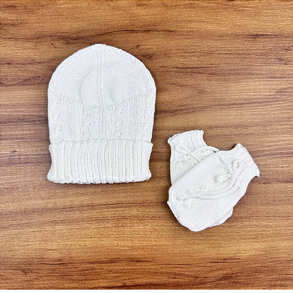 Kit Gorro com luvas Tricot Branco