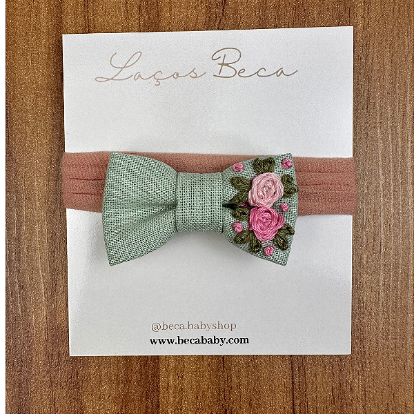 Faixinha  Laço Verde Bordado
