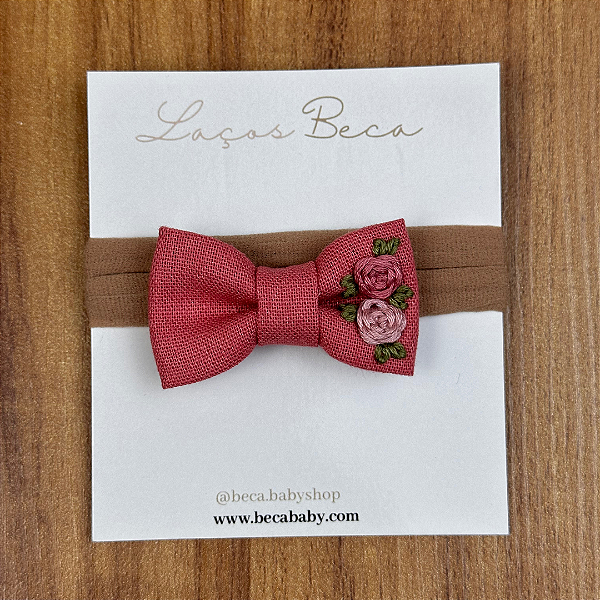 Faixinha  Laço Rosa Antigo Bordado