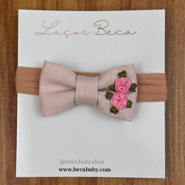 Faixinha  Laço Rosa Bordado