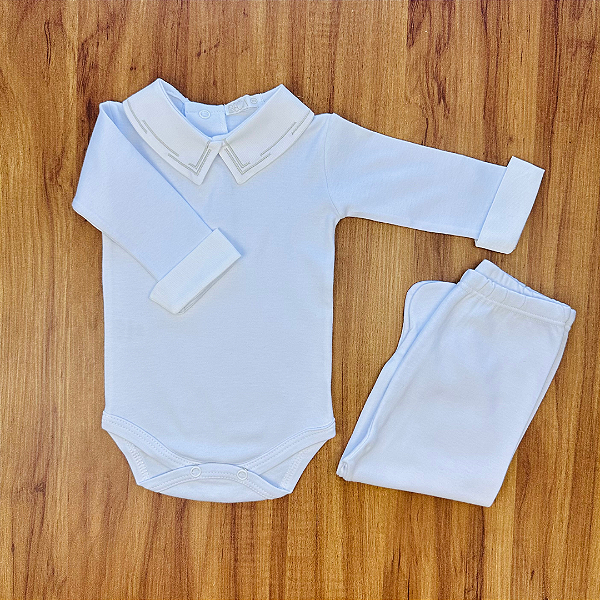 Conjunto Body Gola Camisa Linha Cinza