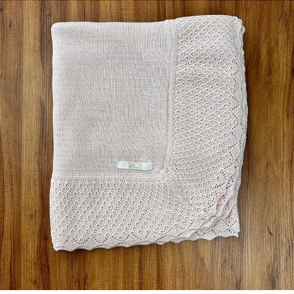 Manta Tricot Renda Rosa