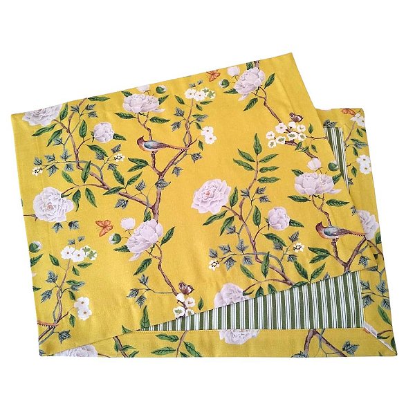 Jogo Americano Flor Rosa Fundo Amarelo