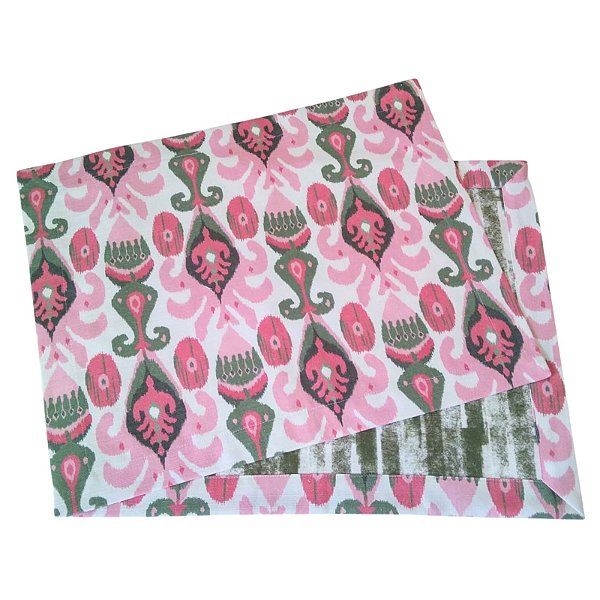 Jogo Americano Ikat Rosa e Verde