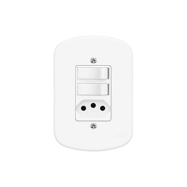 Conjunto Interruptor Duplo Simples C/ Tomada 10a Fame Blanc