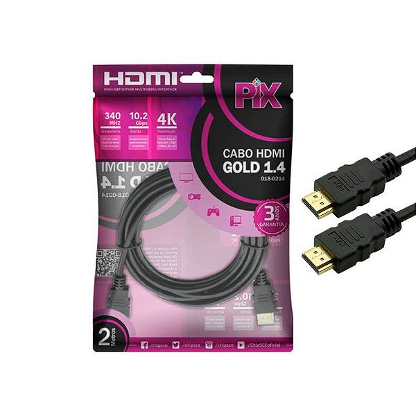 Cabo HDMI 4K 340Mhz  10.2Gbps Versão Gold 1.4 2 Metros PIX