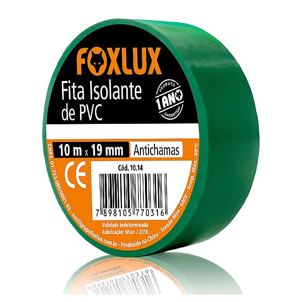 Fita Isolante PVC Colorida Anti Chama 10M Verde Foxlux