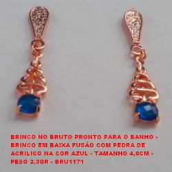 BRINCO NO BRUTO PRONTO PARA O BANHO -  BRINCO EM BAIXA FUSÃO COM PEDRA DE  ACRILICO NA COR AZUL - TAMANHO 4,0CM -  PESO 2,3GR - BRU1171