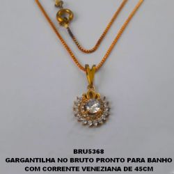 GARGANTILHA NO BRUTO PRONTO PARA BANHO COM CORRENTE VENEZIANA DE 45CM PINGENTE 10MM TODO CRAVEJADO EM MICRO  ZIRCONIA CRISTAL - PESO 2.5GR - BRU5368