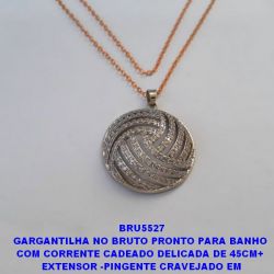 GARGANTILHA NO BRUTO PRONTO PARA BANHO  COM CORRENTE CADEADO DELICADA DE 45CM+  EXTENSOR -PINGENTE CRAVEJADO EM MICRO ZIRCONIAS - 2.5CM - PESO TOTAL 7.7GR BRU5527