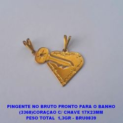 PINGENTE NO BRUTO PRONTO PARA O BANHO (3368)CORAÇAO C/ CHAVE 17X23MM PESO TOTAL  1,3GR - BRU0839