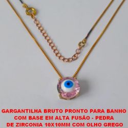 GARGANTILHA BRUTO PRONTO PARA BANHO  COM BASE EM ALTA FUSÃO - PEDRA  DE ZIRCONIA 10X10MM COM OLHO GREGO PESO 2,9GR - CORRENTE VENEZIANA 45CM +EXTENSOR - BRU1449