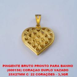 PINGENTE BRUTO PRONTO PARA BANHO (000156) CORAÇAO DUPLO VAZADO  25X27MM C/ 22 CORAÇÕES - 3,3GR BRU2444