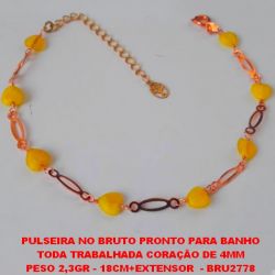 PULSEIRA NO BRUTO PRONTO PARA BANHO TODA TRABALHADA CORAÇÃO DE 4MM PESO 2,3GR - 18CM+EXTENSOR  - BRU2778