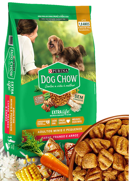 Ração Seca Nestlé Purina Dog Chow Extra Life Cães Adultos Carne, Frango e  Arroz Raças Mini e Pequenas