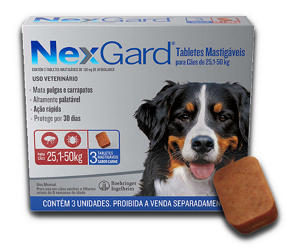 NexGard Antipulgas e Carrapatos 136 mg para Cães de 25,1 a 50 Kg - PET FORT ONLINE SHOP