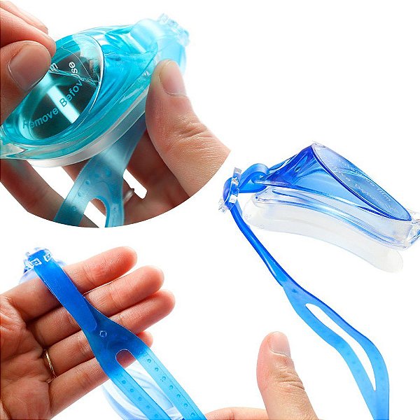 Óculos de Natação com Estojo Plástico e Tampão de Ouvidos - Azul/Azul Claro