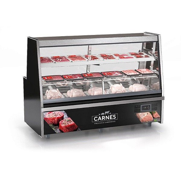 Balcão De Açougue Bandejeiro Expositor Frigorífico  Linha Turino GRTA-200PR Preto 220V Gelopar Avícola