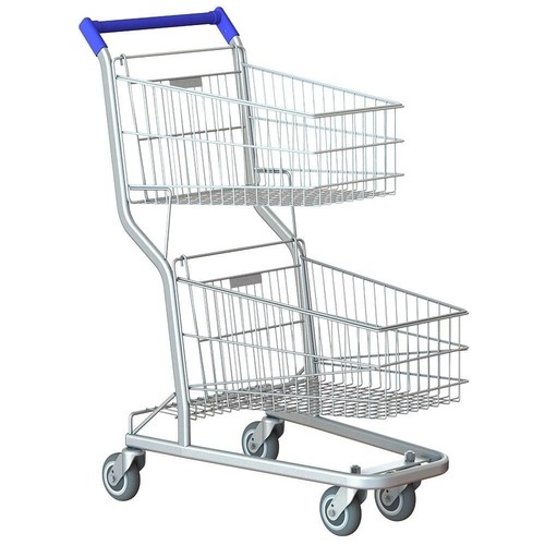 Carrinho de Supermercado Duplo 90L em Aço Aramado Reforçado Galvanizado c/ Acabamento Azul - Amapá - Galv e Azul