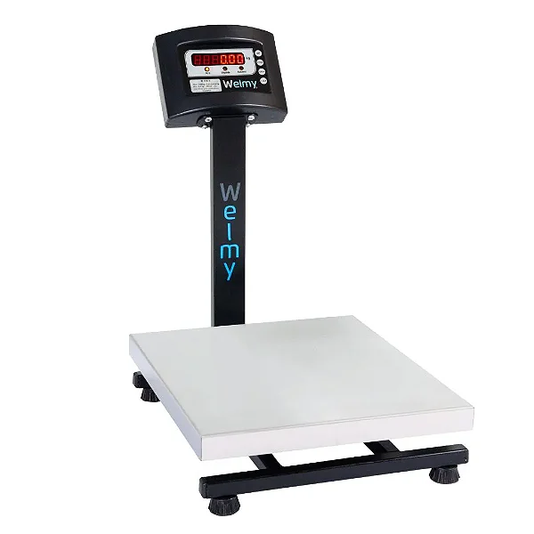 Balança Digital  100 kg/ 20g Welmy com coluna Plataforma 34x39 c/ Bateria Pesadora