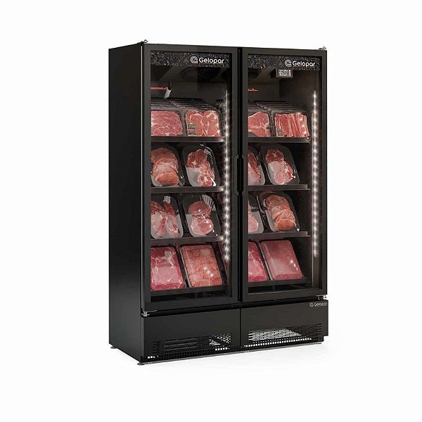 Expositor Vertical Linha Carbono 2 Portas Gcbc950cb Gelopar Refrigerador 957 Litros All Black 220v