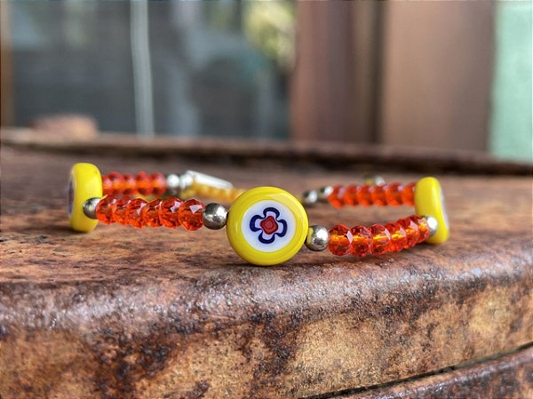 Pulseira Laranja com Murano Amarelo