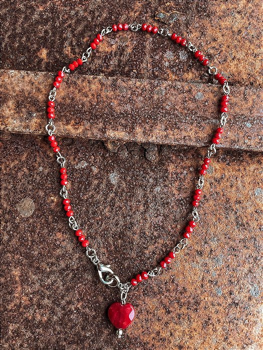Colar Cristais Vermelho com Pingente Coração