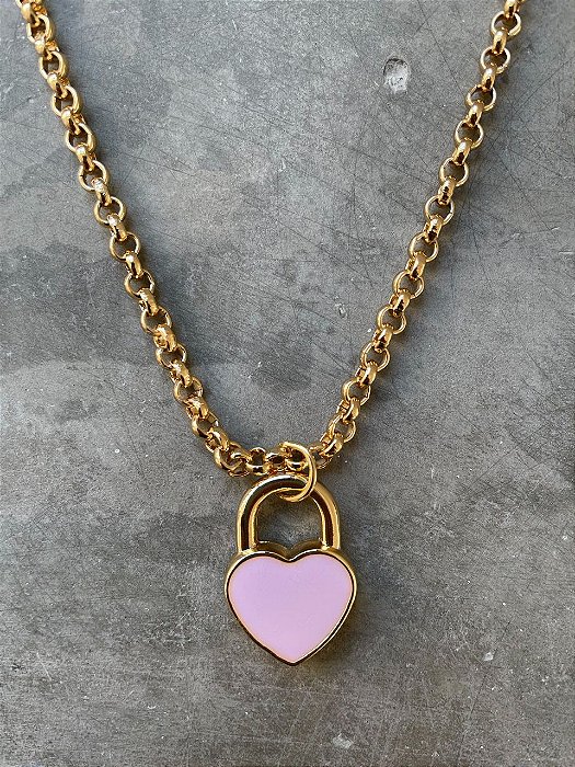 Colar Correntinha com Pingente Coração Rosa