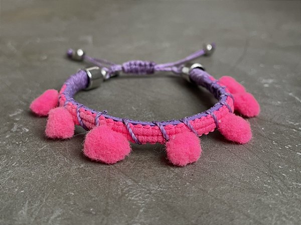 Pulseira Pompom Rosa Neon
