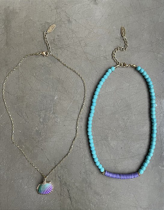 Mix de Colares Azul e Roxo com Concha