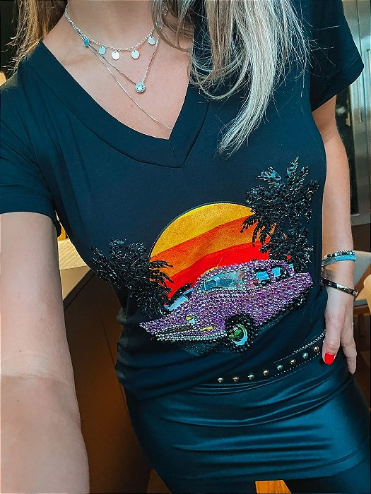 Camiseta T-Shirt Preta Coqueiros - Tam P