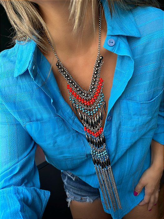 Maxi Colar Coral e Azul