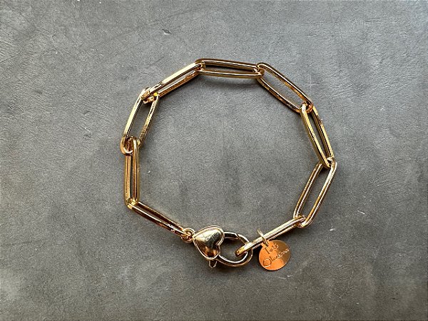Pulseira Corrente Dourada com fêcho Coração