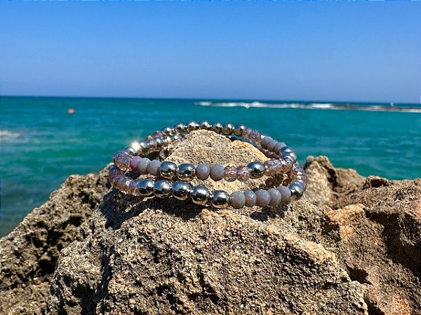 Pulseira 2 voltas Lilás e Cinza