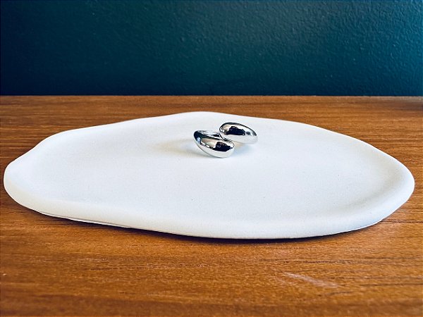 Anel Regulável Mini Oval Prateado