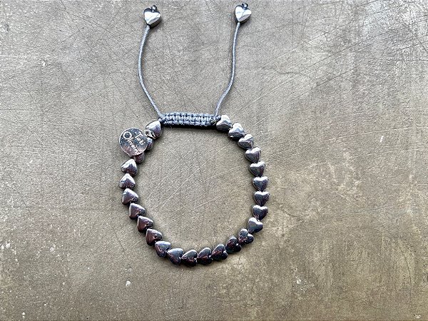 Pulseira Hematita Coração Prateado