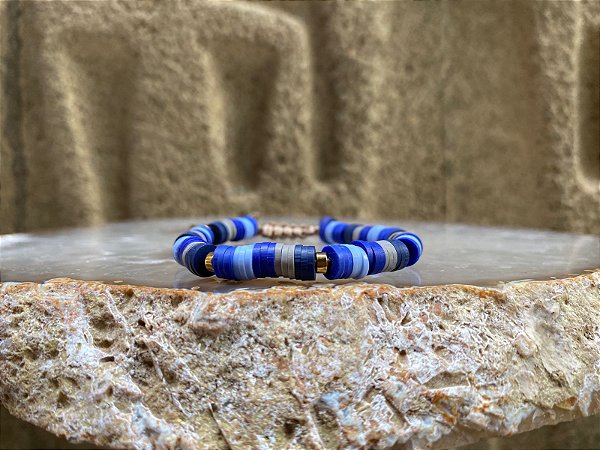 Pulseira Borrachinhas Tons de Azul e Cinza