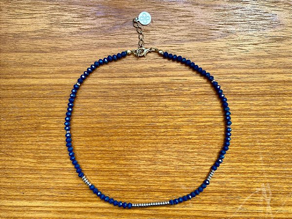 Colar Cristais Com Hematitas Azul Marinho