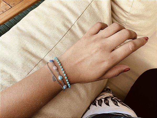 Pulseira Cristais e Corações 3 voltas